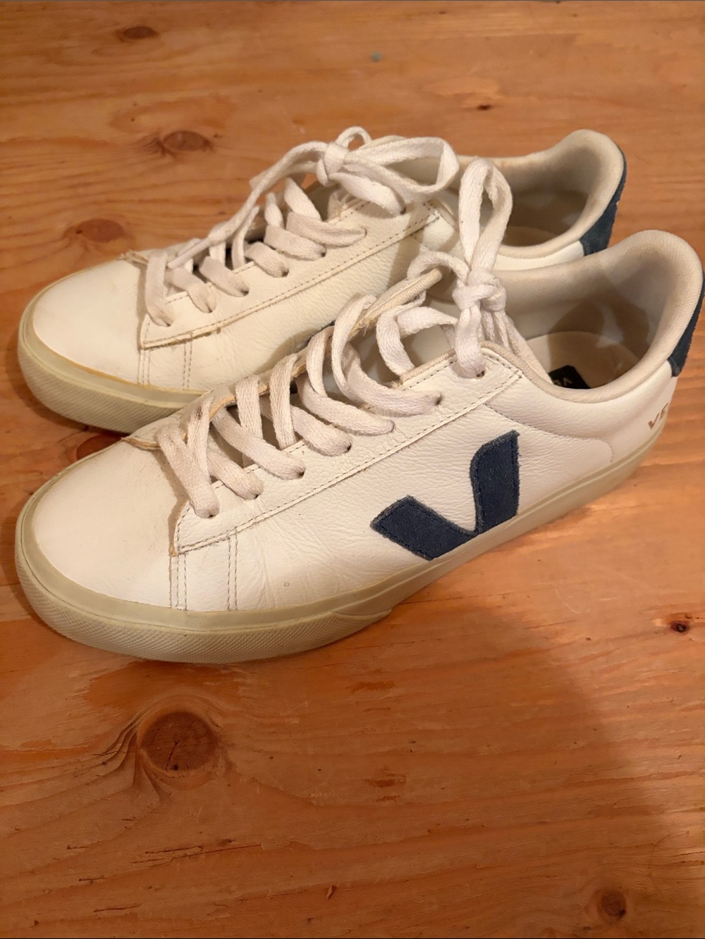 Veja Low-Top Sneakers in White with Navy V Accent